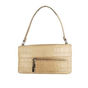 FRANCESCO BIASIA Y2K Beige Cream Leather Croc Embossed 2000s Shoulder Bag